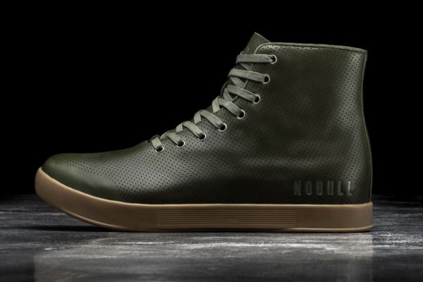 Pánské Sportovní Boty Nobull High-top Læder Trainer Olivy Zelené | KEDBXDMF